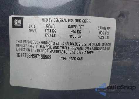 2009 Chevrolet Cobalt Lt z USA, uszkodzony, nr VIN 1G1AT58H597198669